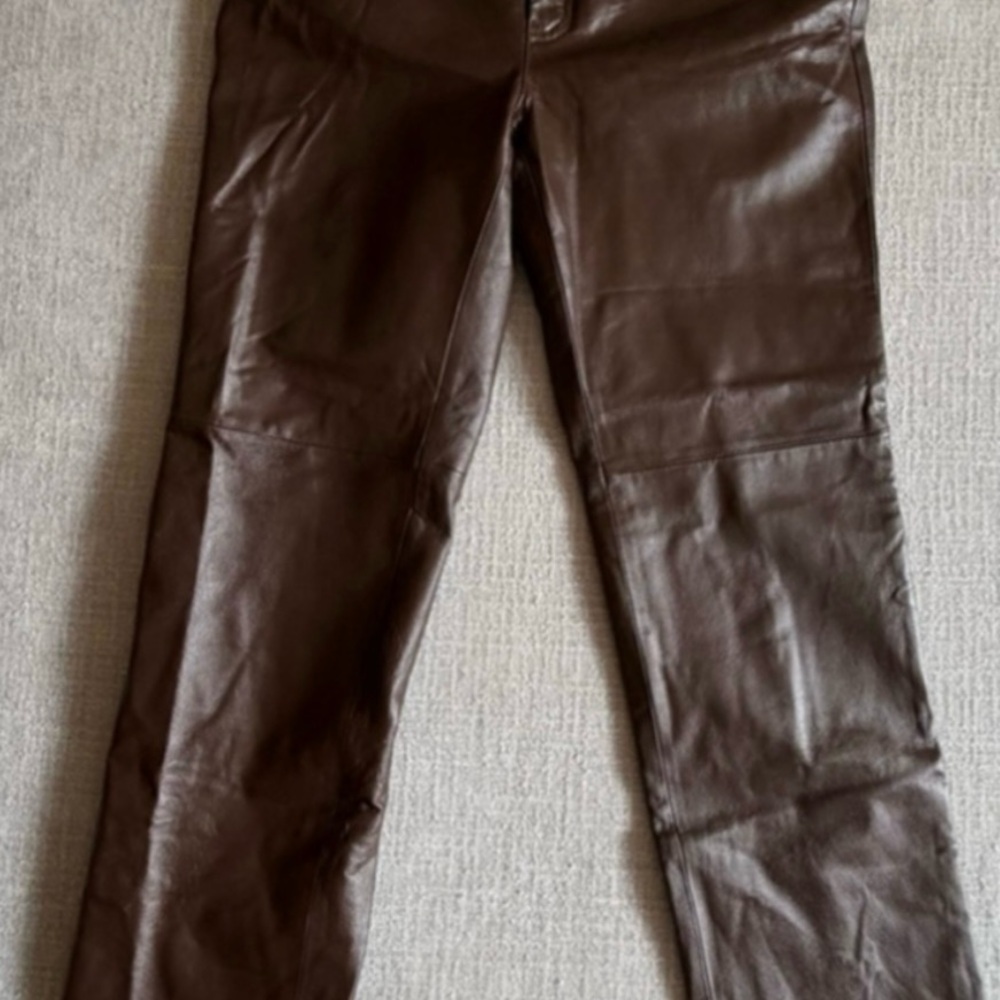 Newport News Brown Leather pants sz 8 100% leather straight leg pants